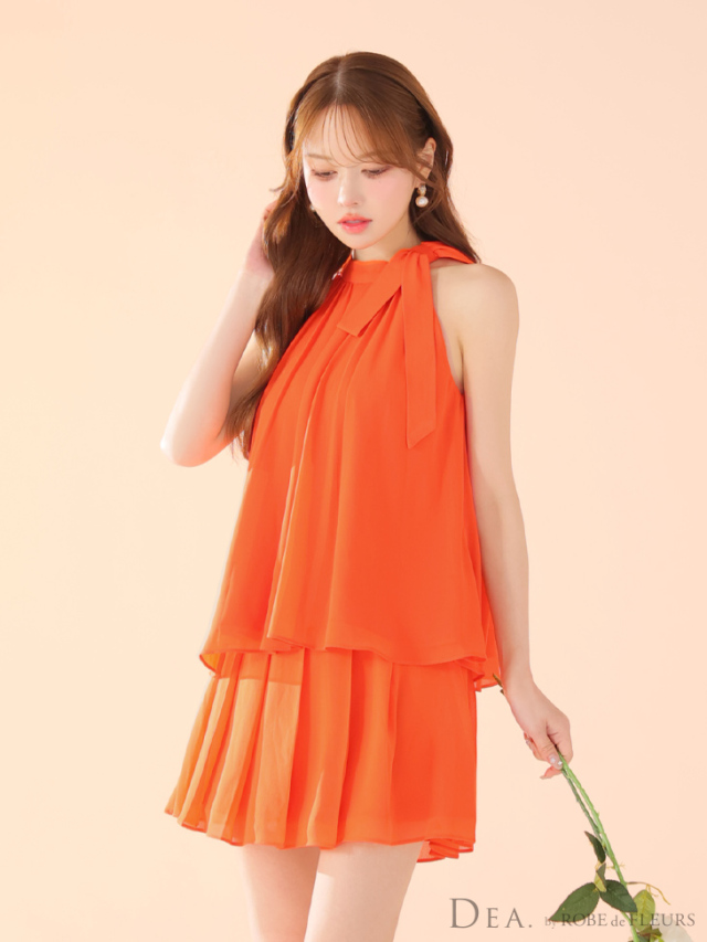 Lサイズあり】サテンシフォンフレアセットアップミニキャバドレス(DE3372)