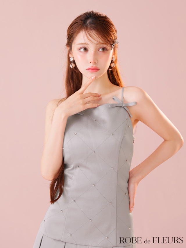 XSサイズあり】サテンビジューリボンボックスプリーツミニキャバドレス