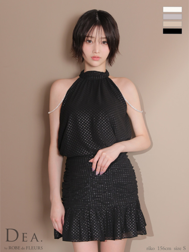 XS～Lサイズあり】ドットシフォンホルターネックフレアミニキャバ