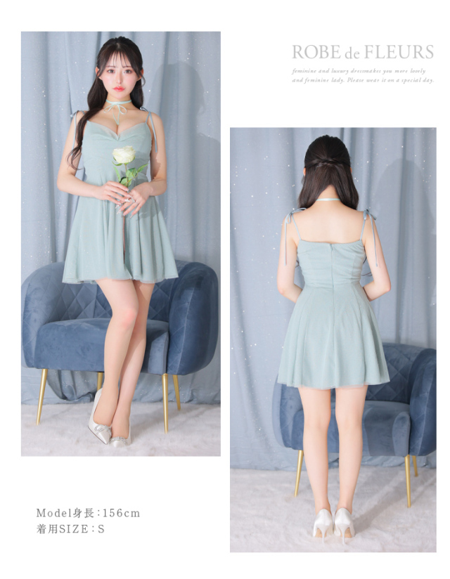 XSサイズあり】ショルダーリボンスタッズラメニットプリティミニキャバ