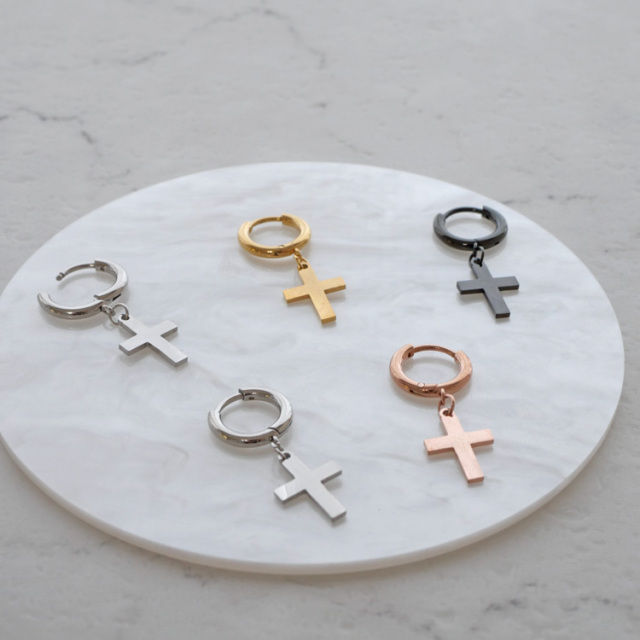 金属アレルギー対応 ステンレスピアス クロスフープピアス 両耳用 316L