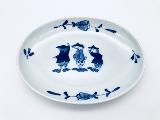 三人異人小判銘々皿 しん窯青花