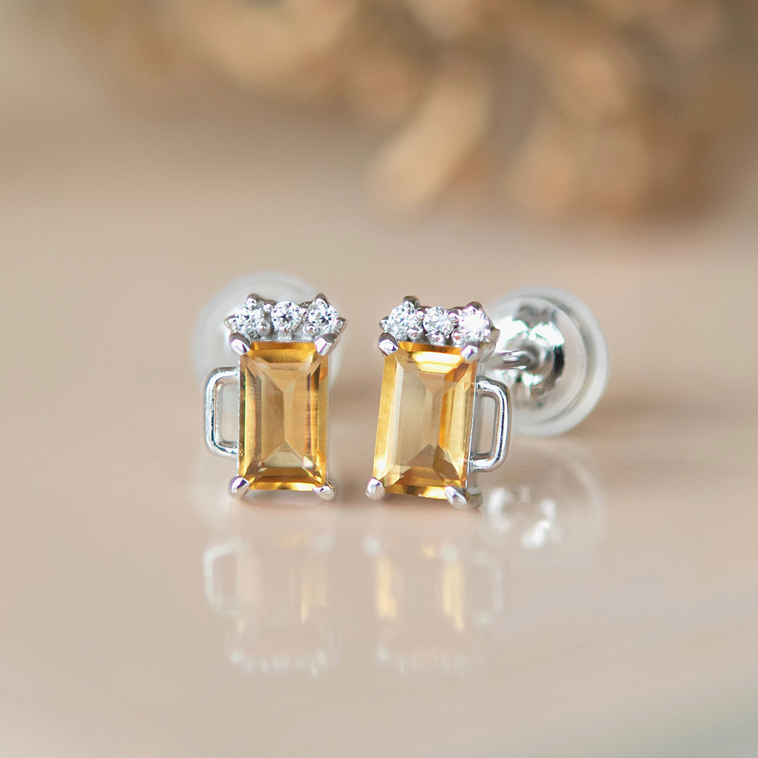 ピアス K10ホワイトゴールド シトリン キュービックジルコニア(JL