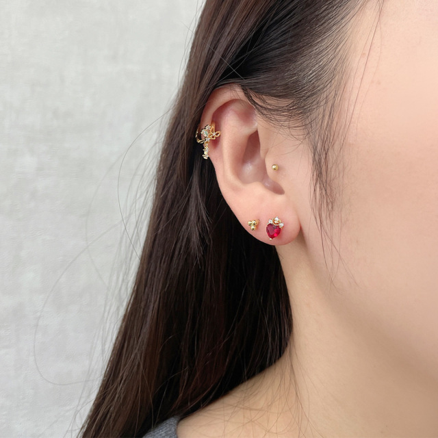 14G 16G ］透明感のあるキレイ色 レッド キュービック ハート モチーフ