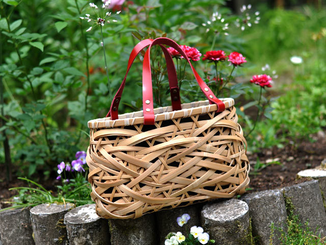 やたら編み 竹かごバッグ/かごバッグ/竹バッグ/乱れ編み/ハンドバッグ