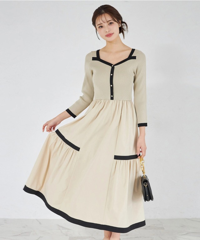 ニットドッキングバイカラーワンピース