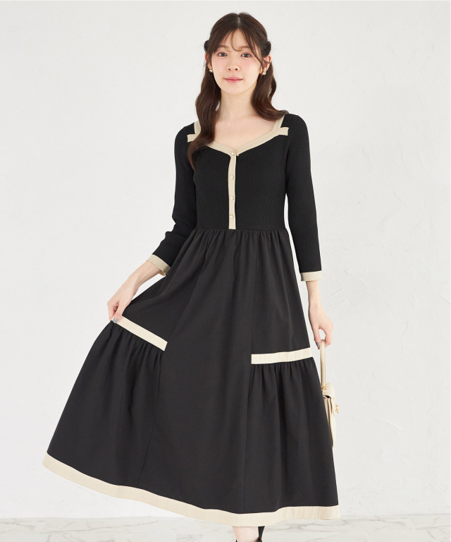 ニットドッキングバイカラーワンピース