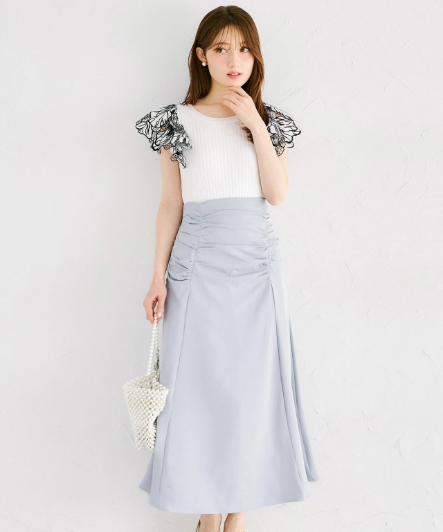 サイドギャザー切り替えマーメイドスカート