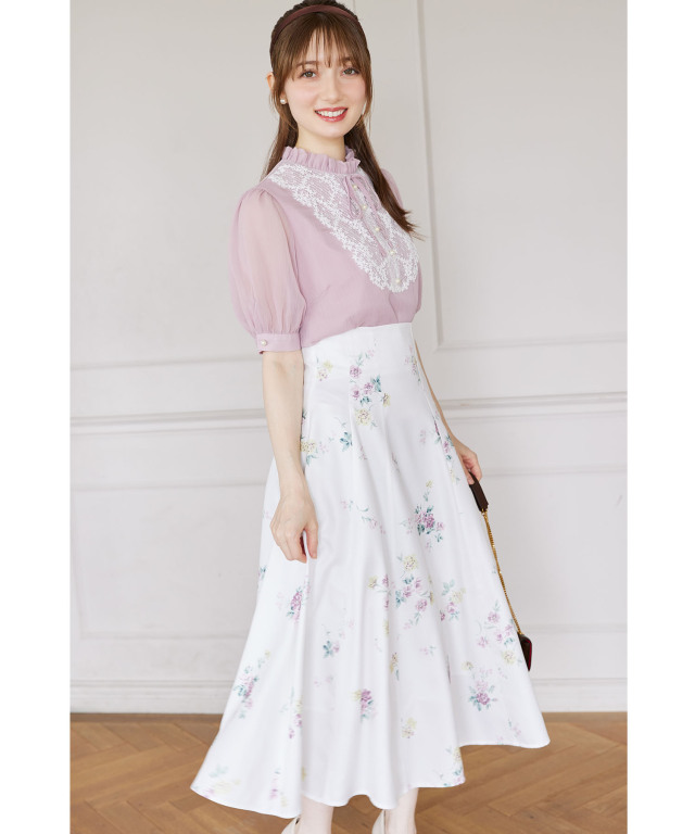 フラワープリントハイウエストフレアスカート