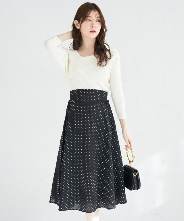 ドット柄サイドレースアップフレアスカート