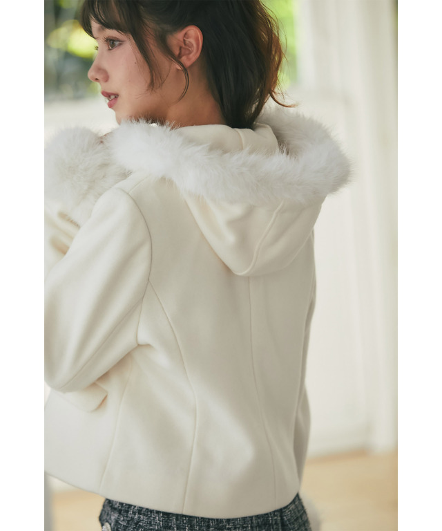 取り外し可能なファー付きビジュー装飾ショートコート