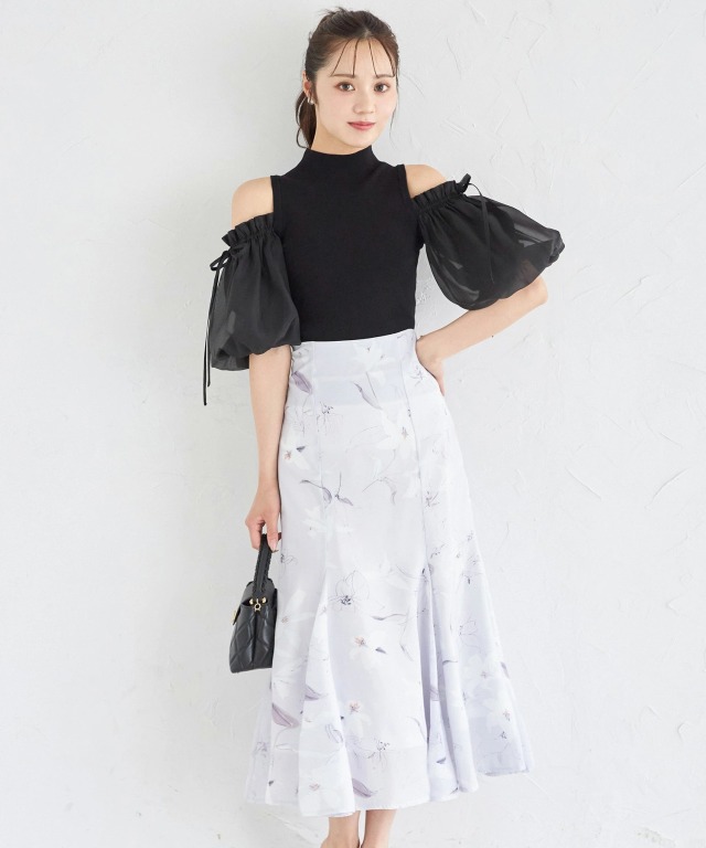 フラワープリントマーメイドフレアスカート