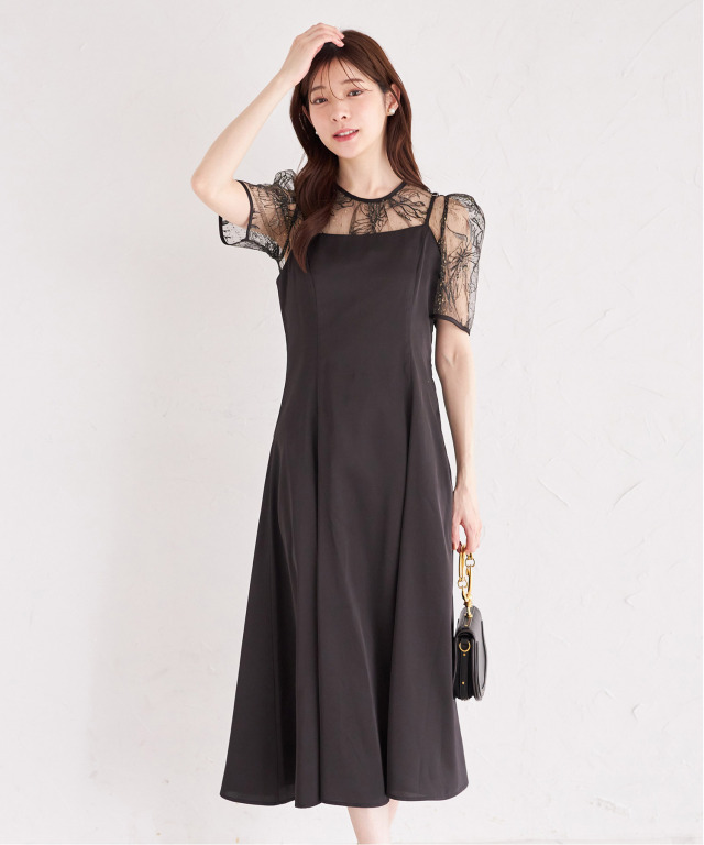 きらきらレーストップス×サテンキャミワンピースSET