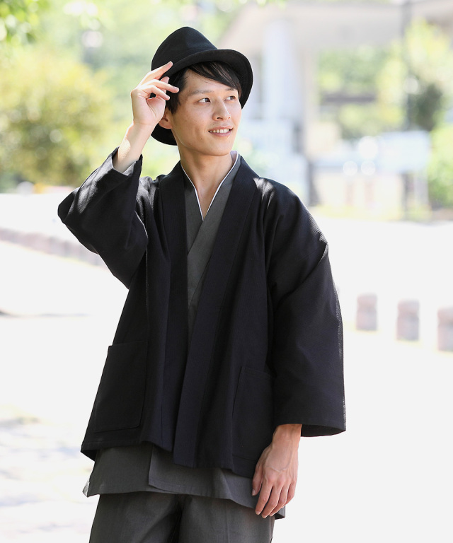 刺子織ジャケット No.2 黒 ｜ 作務衣・甚平通販 和粋庵