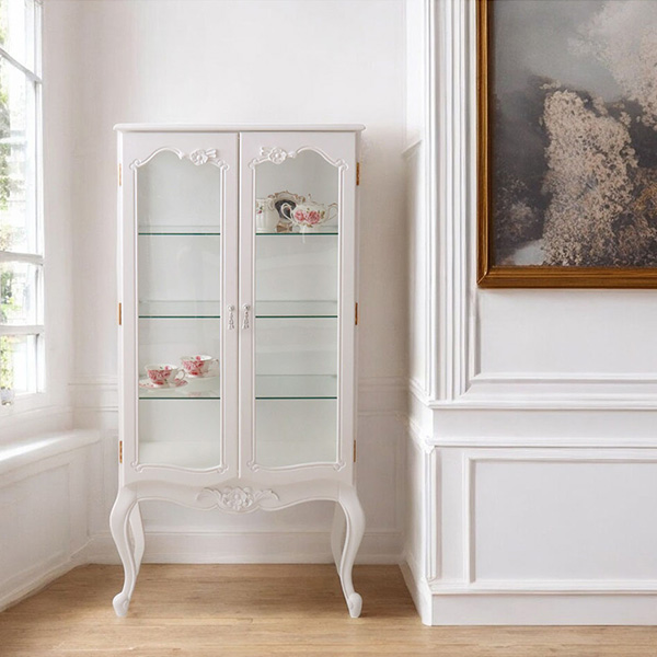 コンパクトショーケース 輸入家具 猫脚 飾り棚 姫系 おしゃれ 白家具