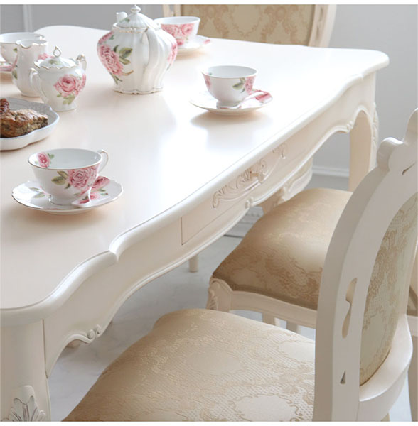 ダイニングテーブル 幅150cm 木製 猫脚 ホワイト ヨーロピアン 姫系