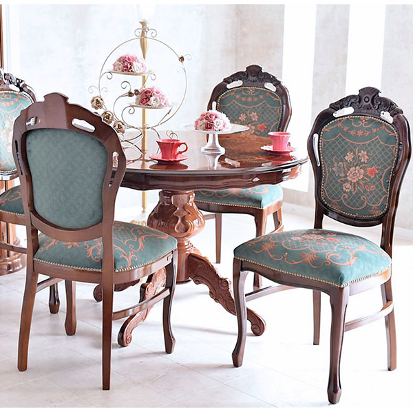 イタリア製 象嵌ラウンドダイニングセット5P （グリーンフラワー