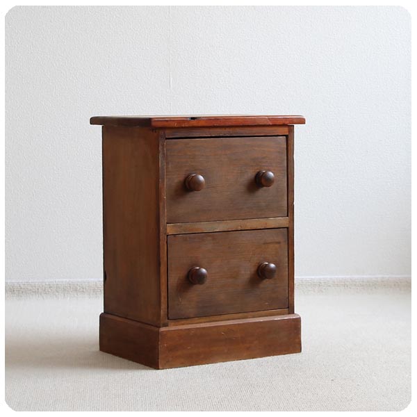 イギリス アンティーク ミニチェスト2段/オールドパイン/たんす