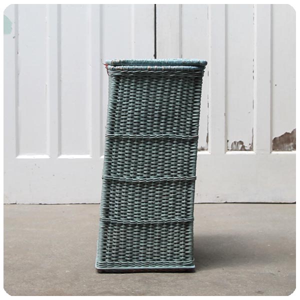 イギリス アンティーク ペイント ランドリーボックス/籐編み/リネン