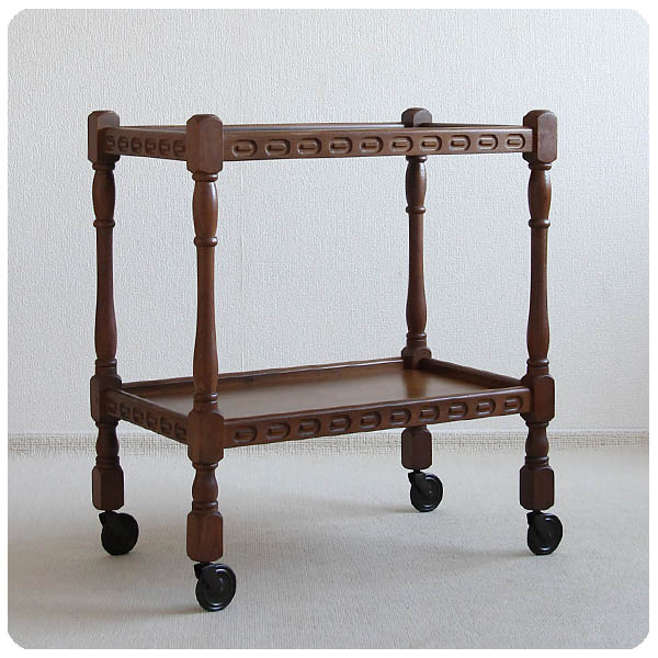 イギリス アンティーク キッチンワゴン トロリー 木製 オーク 収納家具