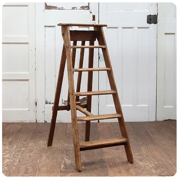 イギリス アンティーク ステップラダー オールドパイン 脚立 店舗什器
