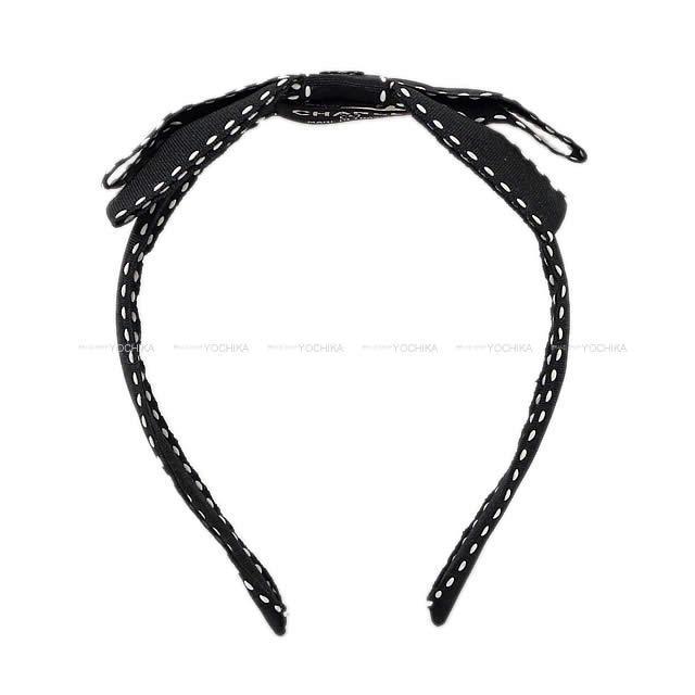 CHANEL シャネル ステッチ リボン カチューシャ ヘッドバンド 黒X白