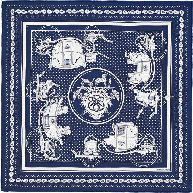 HERMES エルメス スカーフ バンダナ カレ55 風の民 バンダナ マリン/白