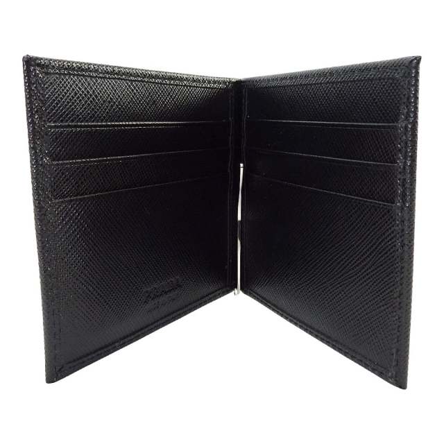 PRADA プラダ 二つ折り財布 マネークリップ付 トライアングル 黒
