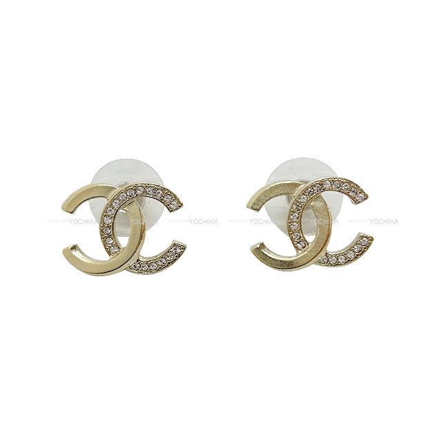 CHANEL シャネル ピアス ココマーク ハーフ ラインストーン ゴールド