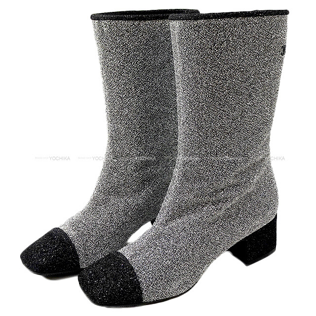 CHANEL シャネル ブーティ ショートブーツ ココマーク ラメ バイカラー