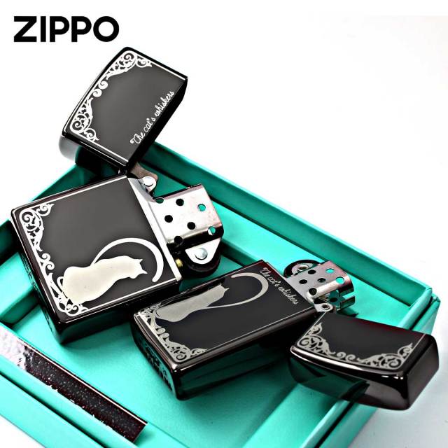 Zippo ジッポー ペア ねこ 猫 ラブ シルエットハート ブラック