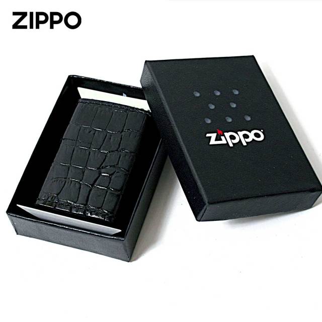 Zippo ジッポー 革巻き 本革 クロコダイル ワニ 黒 ブラック｜Zippo