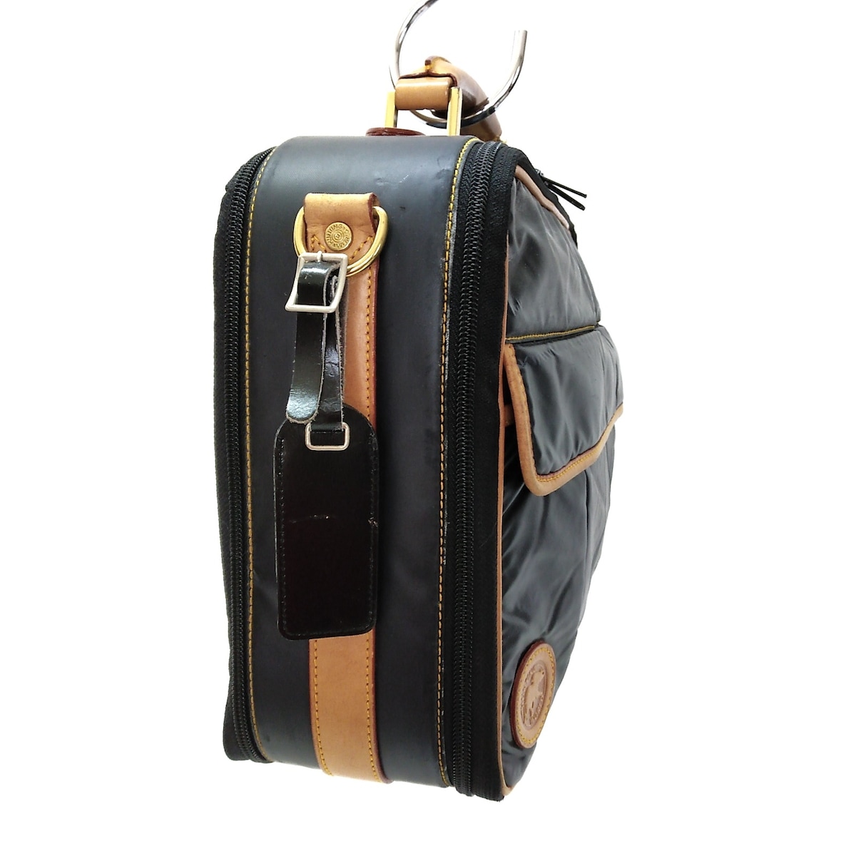 ハンティングワールド/ビジネスバッグ/黒×ブラウン/バチュークロス