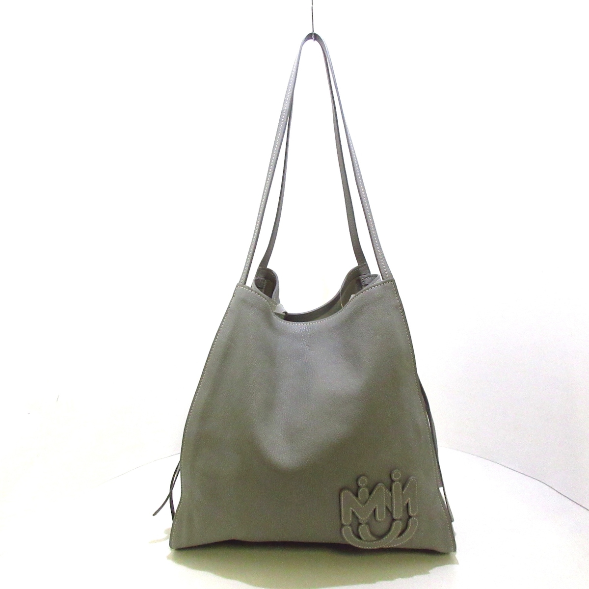 ミュウミュウ/トートバッグ/マドラスレザートートバッグ/ライトグレー