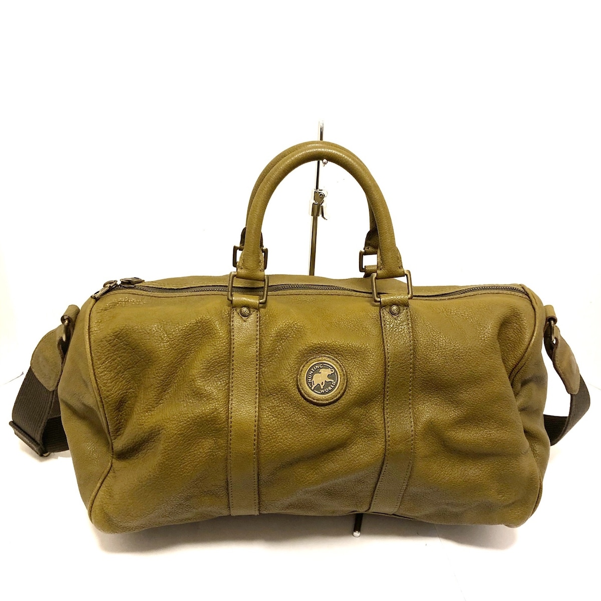 ハンティングワールド/ボストンバッグ/ウォッシュド/イエローグリーン