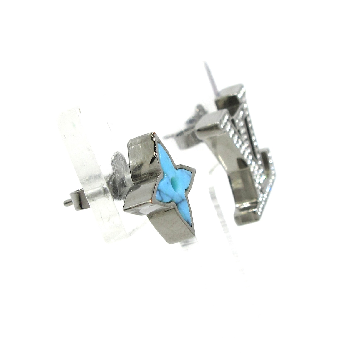 ルイヴィトン/ピアス/ブックル LV イニシャル/シルバー×ライトブルー