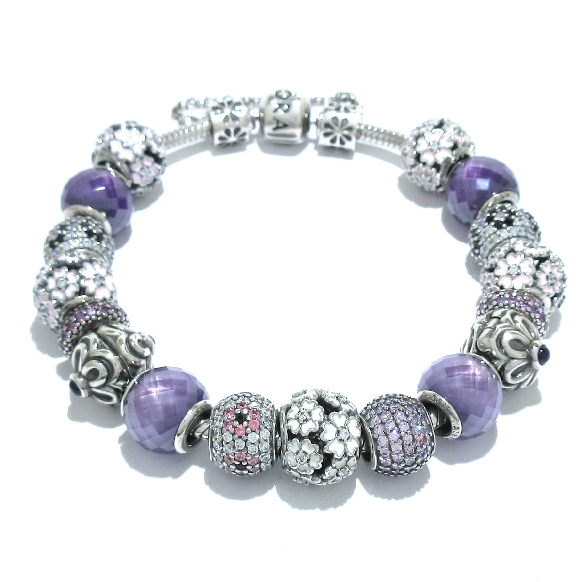 パンドラ/ブレスレット/シルバー×パープル×マルチ/フラワー(花)の買取