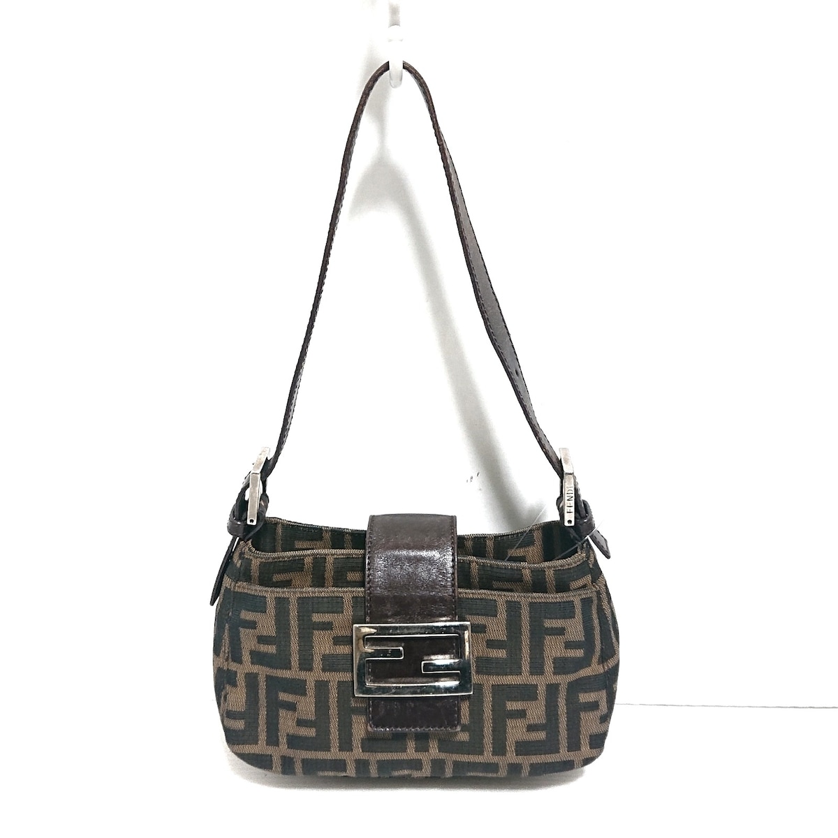 フェンディ/ショルダーバッグ/ズッカ柄/ベージュ×黒×ダークブラウン
