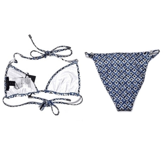 ルイヴィトン/水着/ブルー×白×黒/サイズ：トップス：36 ボトムス：34の