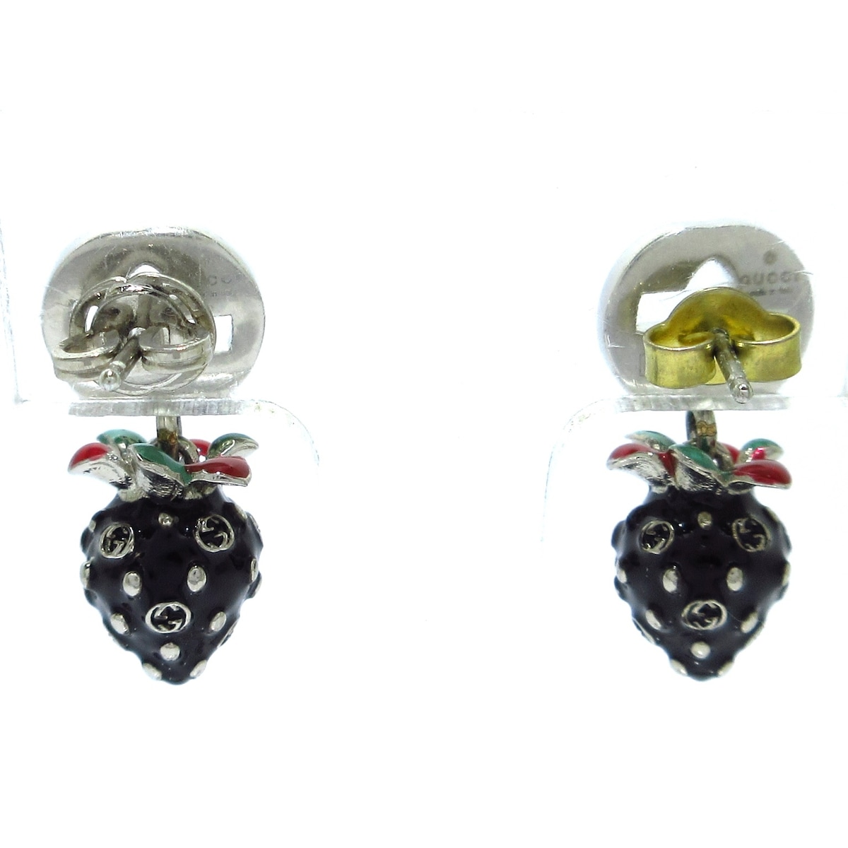 グッチ/ピアス/ストロベリー&インターロッキングGピアス/黒×シルバー