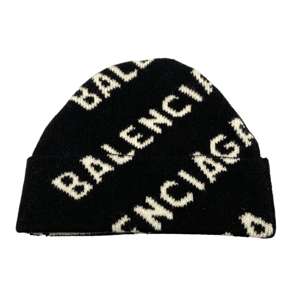 バレンシアガ ニット帽 55/61 ロゴ ビーニー 633717 黒×白 ウール