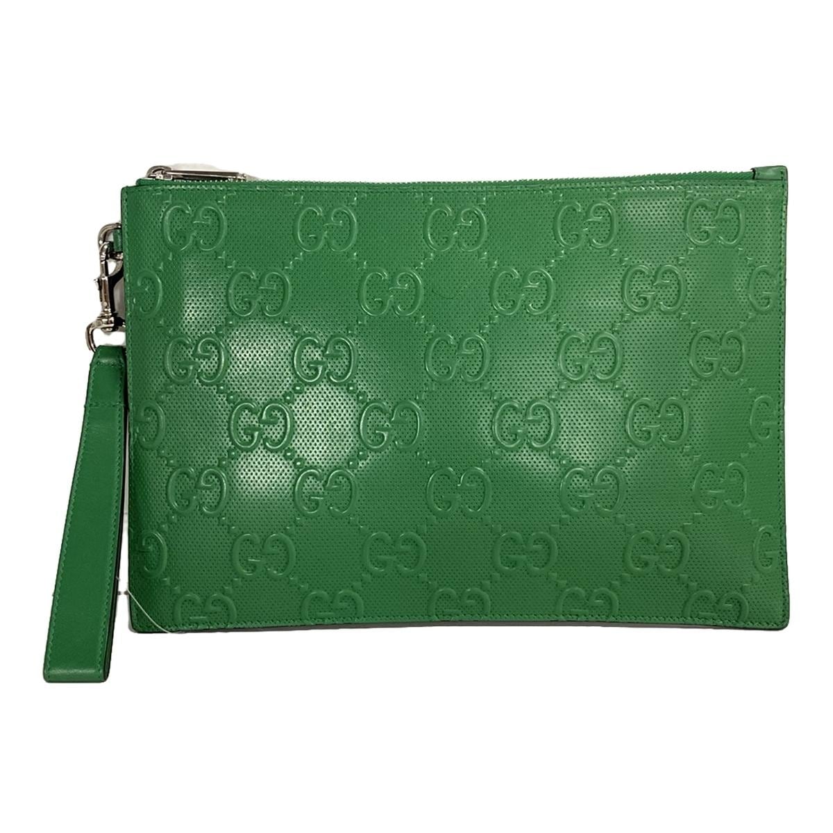 グッチ/クラッチバッグ/GGエンボス/グリーン/レザー/型番：625569の