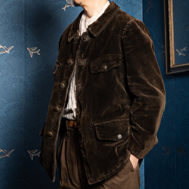 30-40s France Vintage Brown Corduroy Hunting Ja