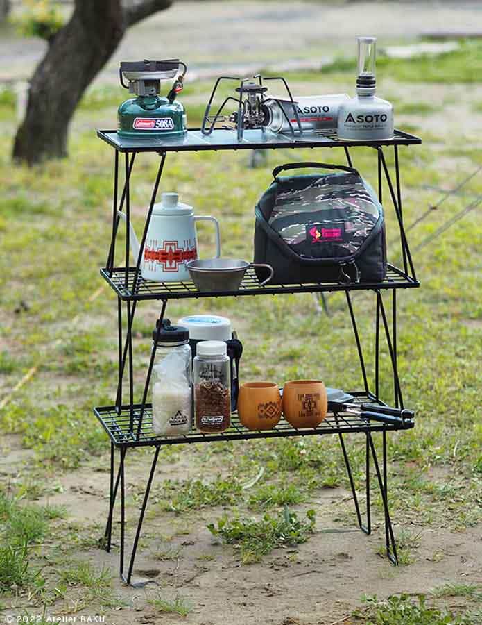 ニトリ「折りたたみアウトドアラック」をユニフレームの名品