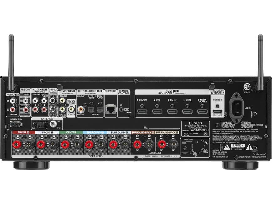Denon AVR-X1600H 7.2-channel home theater receiver with Wi-Fi