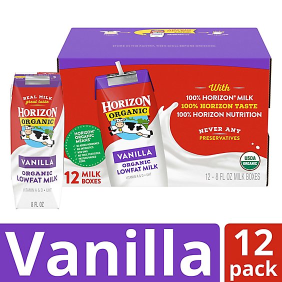 Horizon Organic Shelf-Stable 1% Lowfat Vanilla Milk Boxes - 12-8