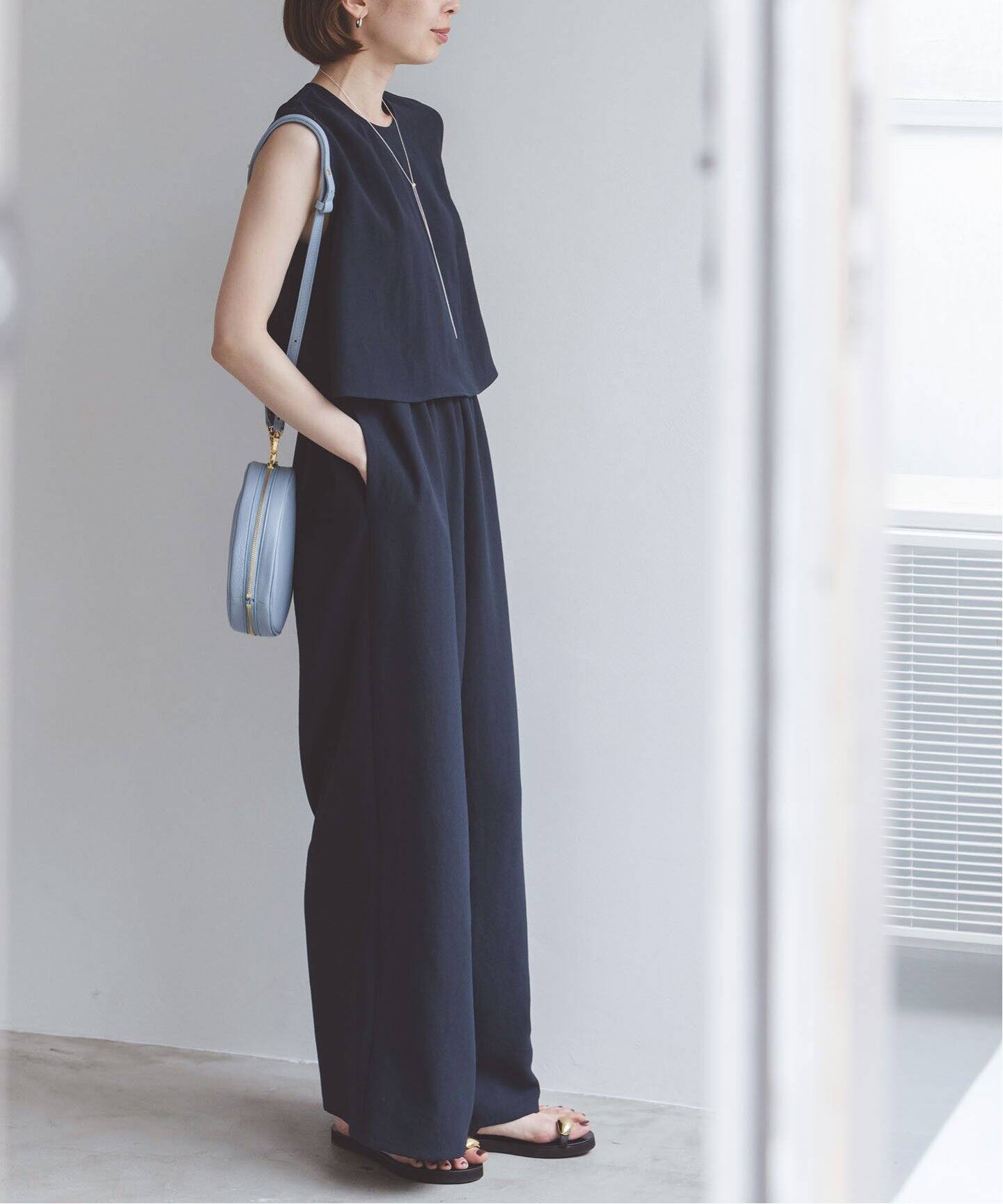 追加》ダブルクレープスリーブレス オールインワン（つなぎ