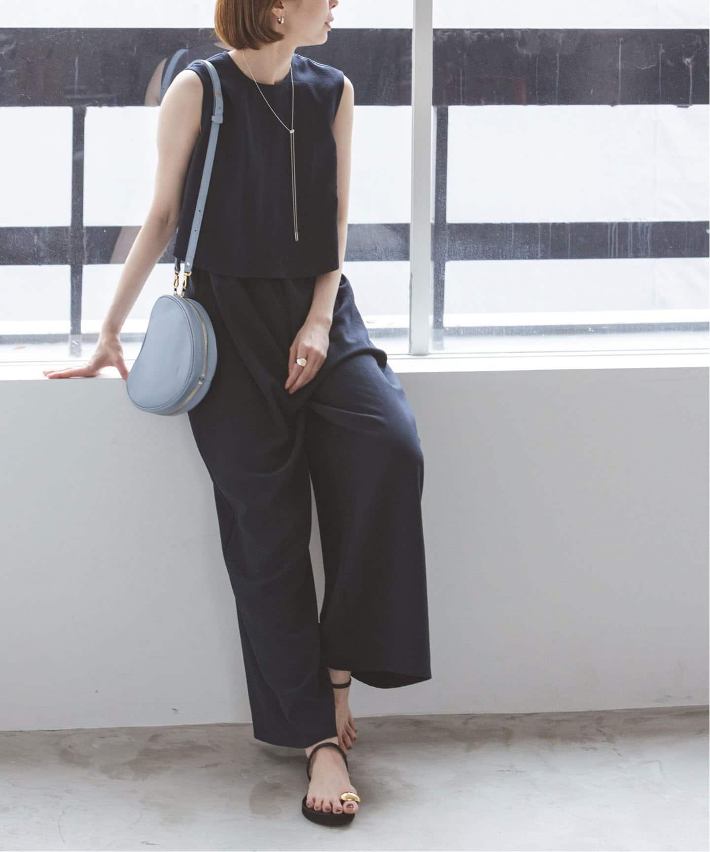 追加》ダブルクレープスリーブレス オールインワン（つなぎ