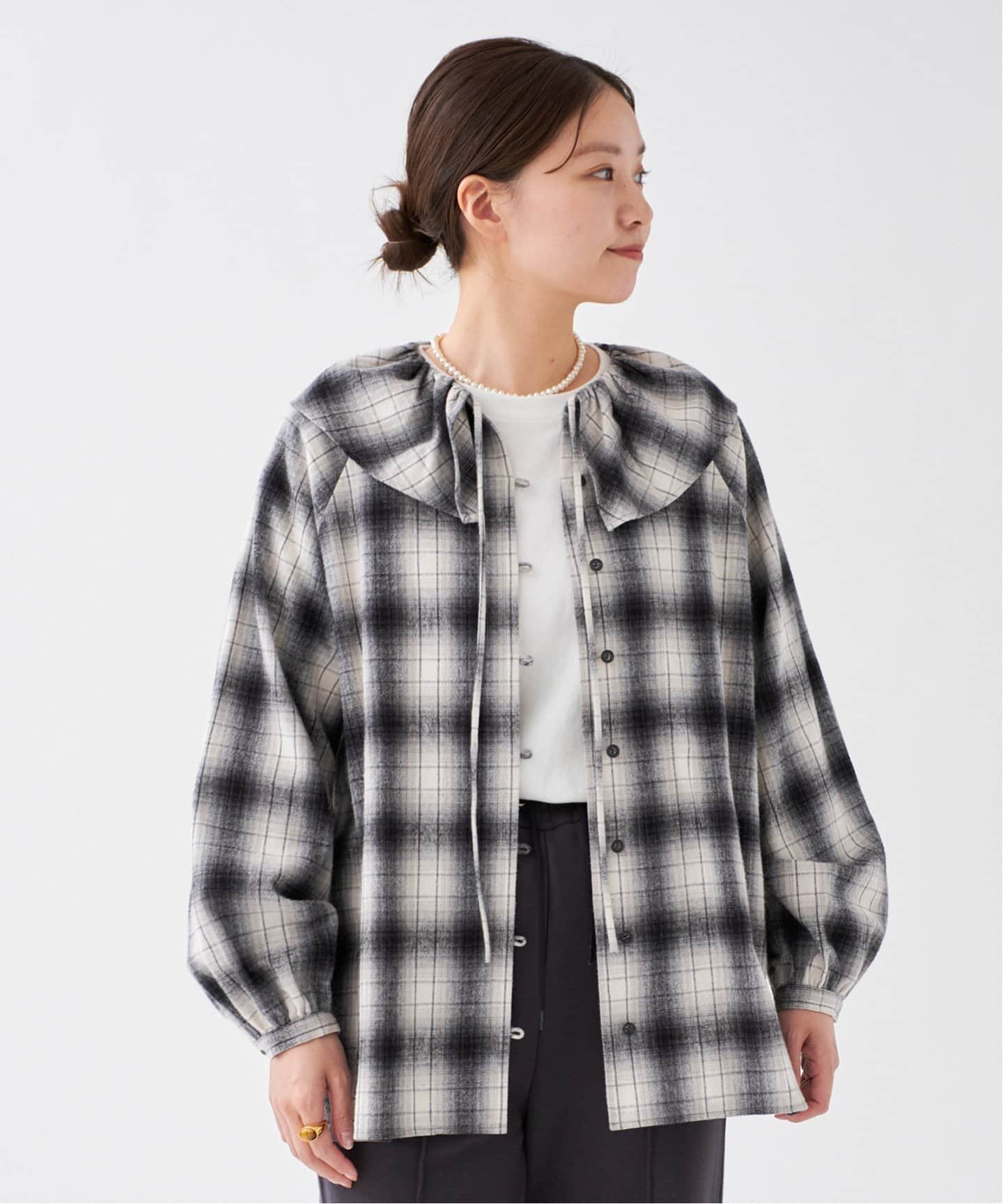 追加》BLACK フリルチェックブラウス（シャツ／ブラウス）｜IENA