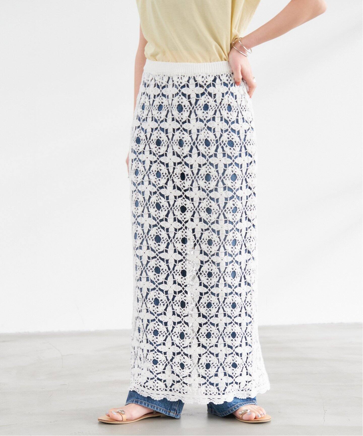 S.Shiori*S カギ針ニットスカート（ロング・マキシ丈スカート）｜Spick